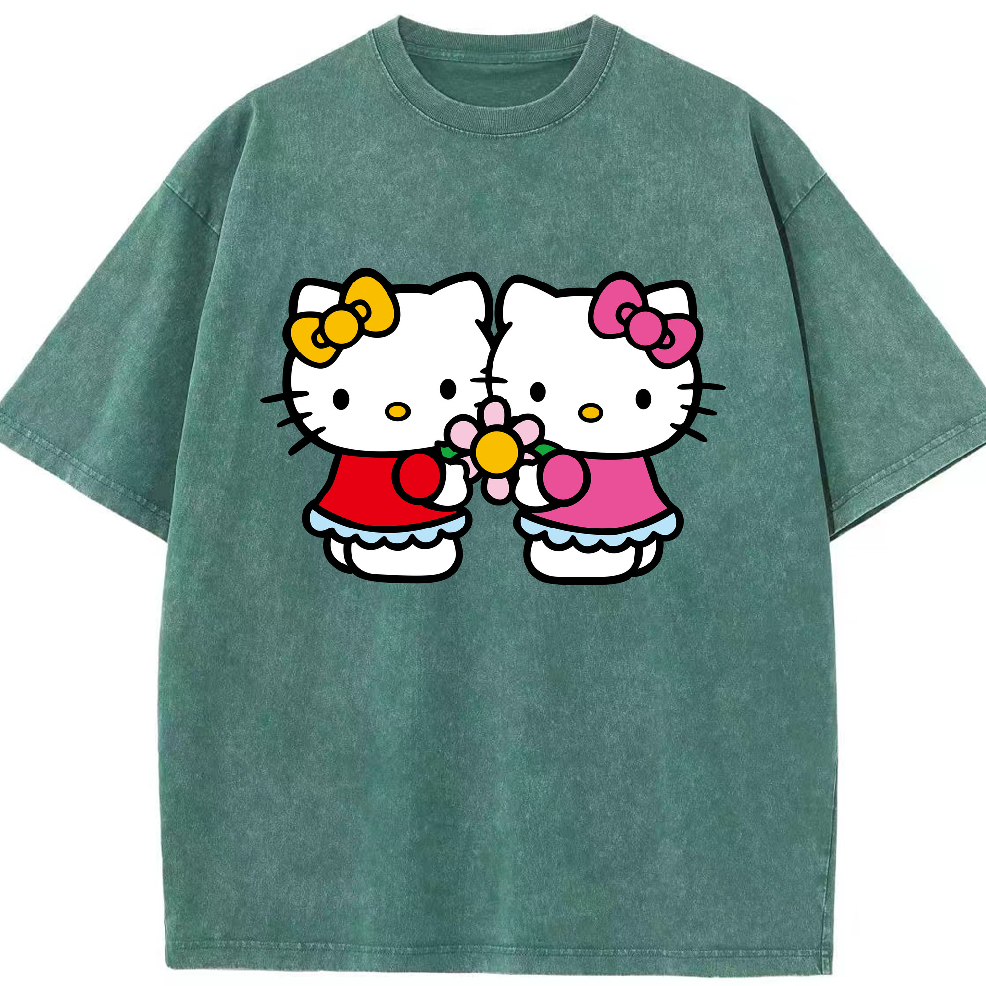 （画像用） Hello Kitty ハローキティ 綿100% ヴィンテージ風 半袖Tシャツ（フロントプリント）